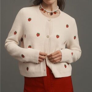 NVLT Strawberry Print Lady Jacket Size XL PETITE Sweater NWT